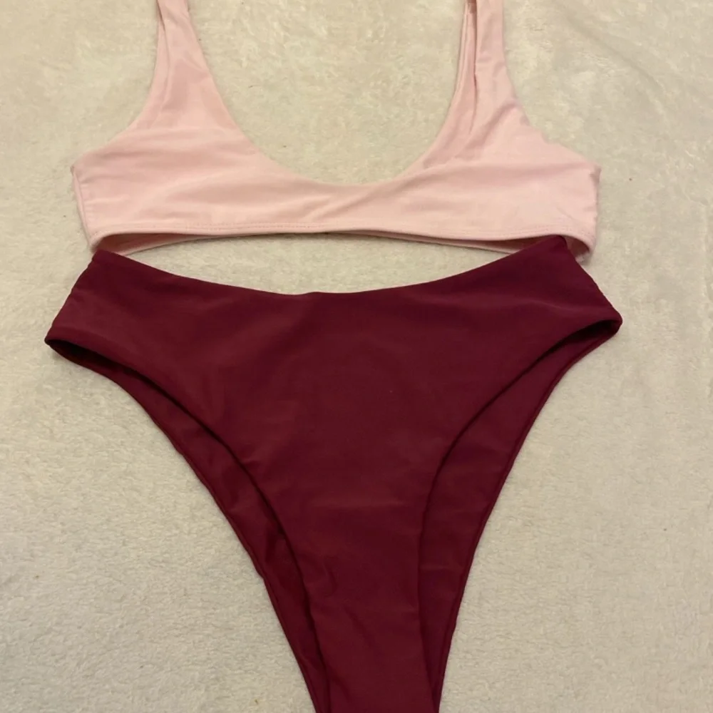 Zaful Pink Blush and Burgundy Red Bikini Set